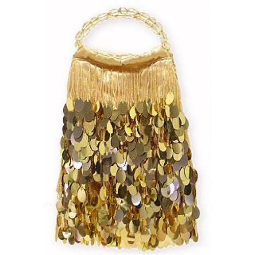 Evening Bag - Dangling Sequined & Beaded – Gold – BG-80085GD